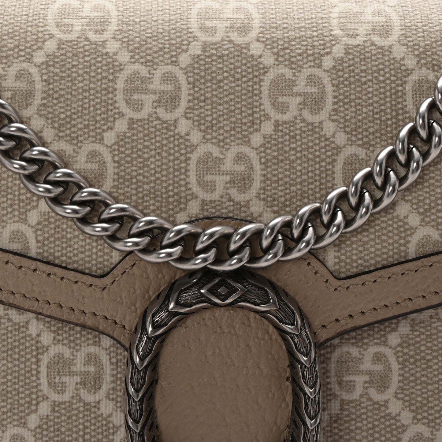 GG Supreme Monogram Textured Dollar Calfskin Mini Dionysus Chain Wallet Beige Mystic White Oatmeal