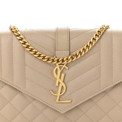 Saint Laurent Grain De Poudre Mixed Matelasse Triquilt Monogram Chain Wallet Dark Beige 7 of 10