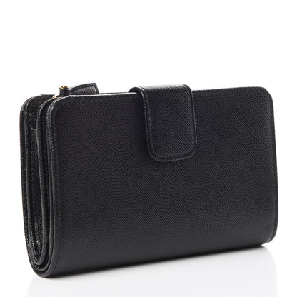 Prada Saffiano Compact Triangle Wallet Black 3 of 7