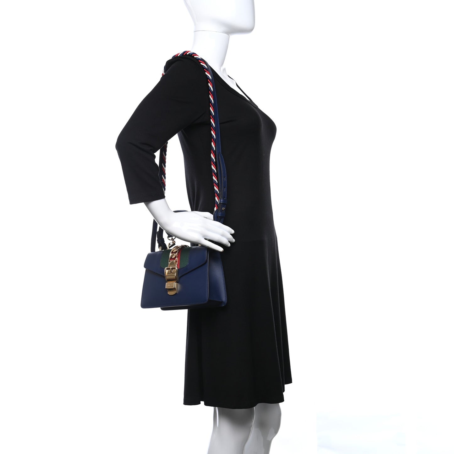 Vitello Fontanella Web Mini Sylvie Top Handle Bag Blue Agata