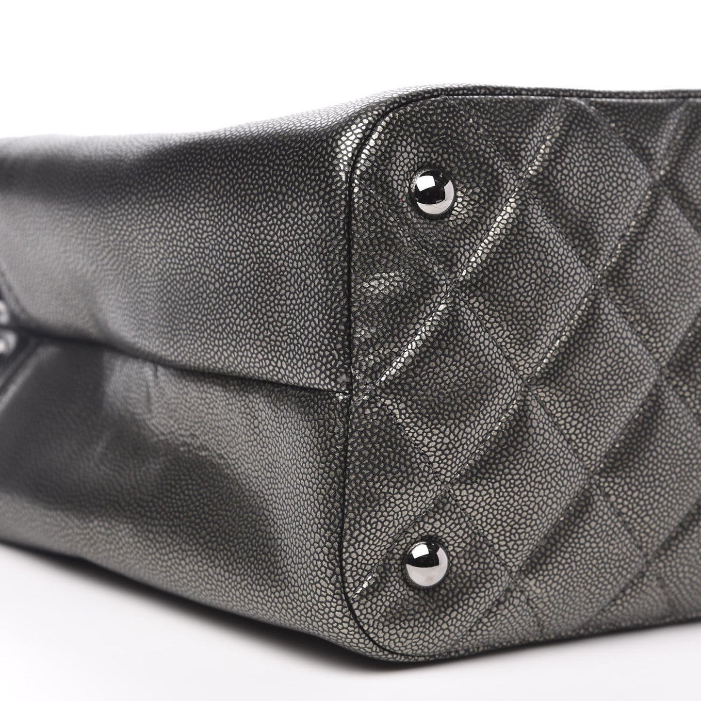 Metallic Caviar Quilted CC Timeless Tote Dark Silver