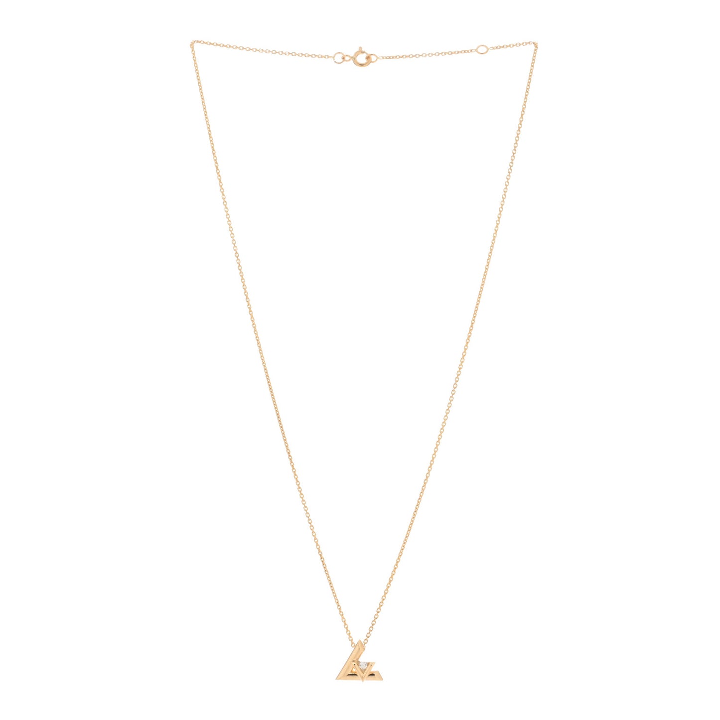 18K Yellow Gold Diamond Small LV Volt One Pendant Necklace