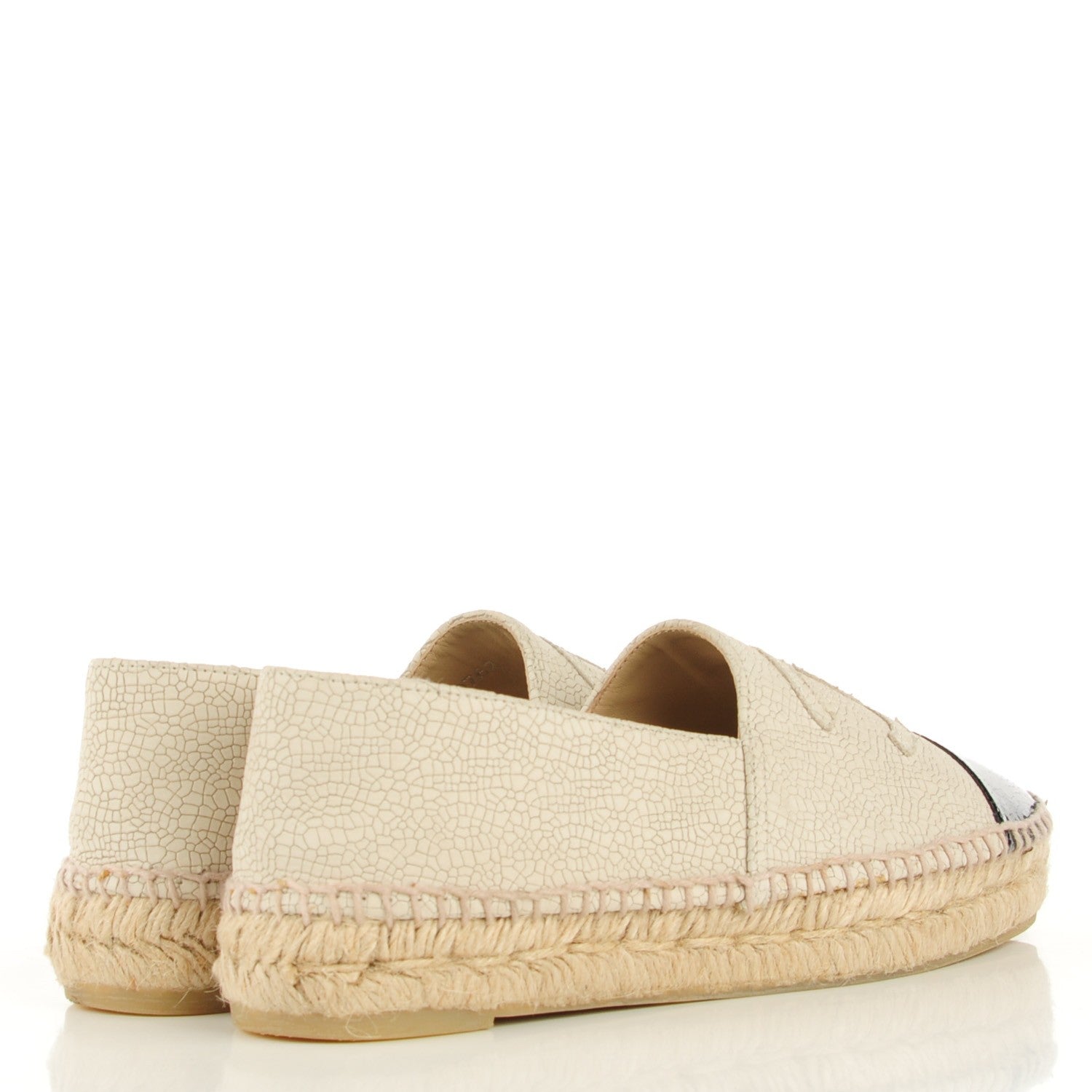 Chanel Crackled Leather Espadrilles 37 Beige Black 6 of 11