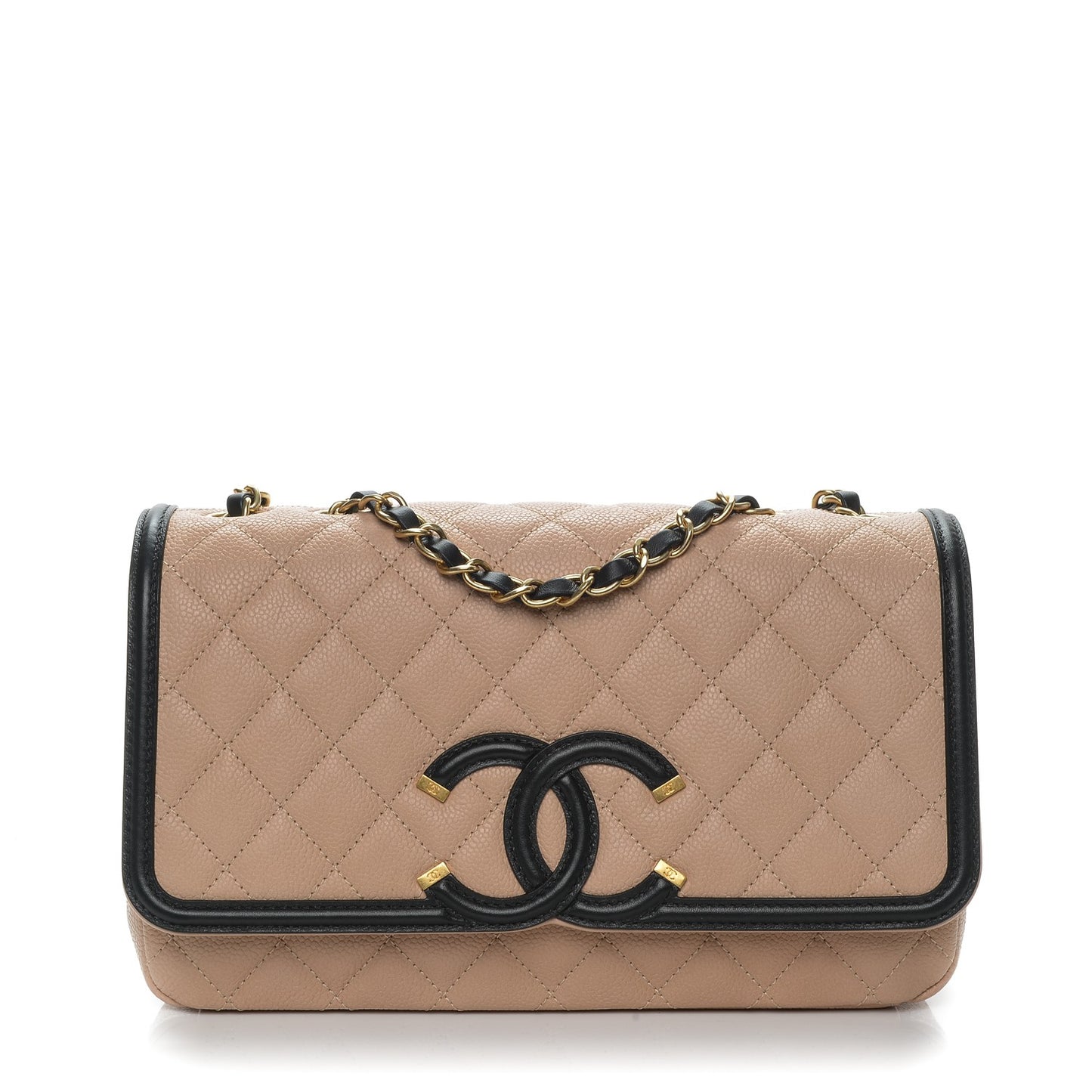 Caviar Quilted Medium CC Filigree Flap Beige Black