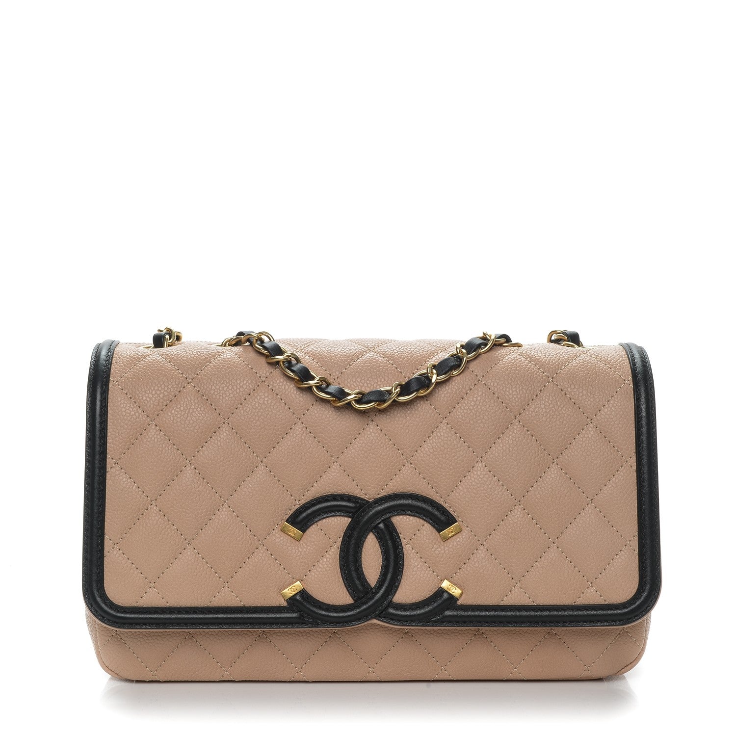 Chanel Caviar Quilted Medium CC Filigree Flap Beige Black 1 of 7