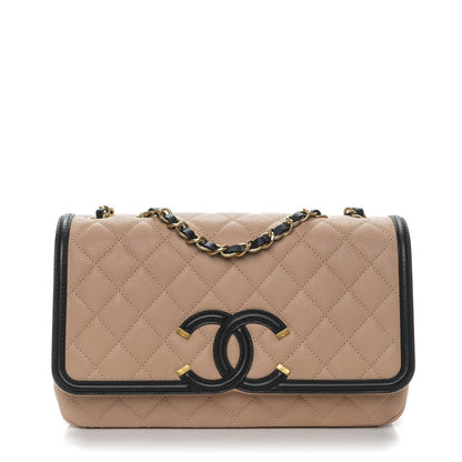 Chanel Caviar Quilted Medium CC Filigree Flap Beige Black 1 of 7