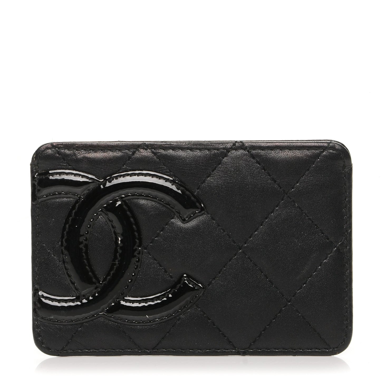 Calfskin Quilted Cambon Card Holder Black