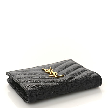 Saint Laurent Grain De Poudre Matelasse Chevron Monogram Zipped Card Case Black 4 of 9