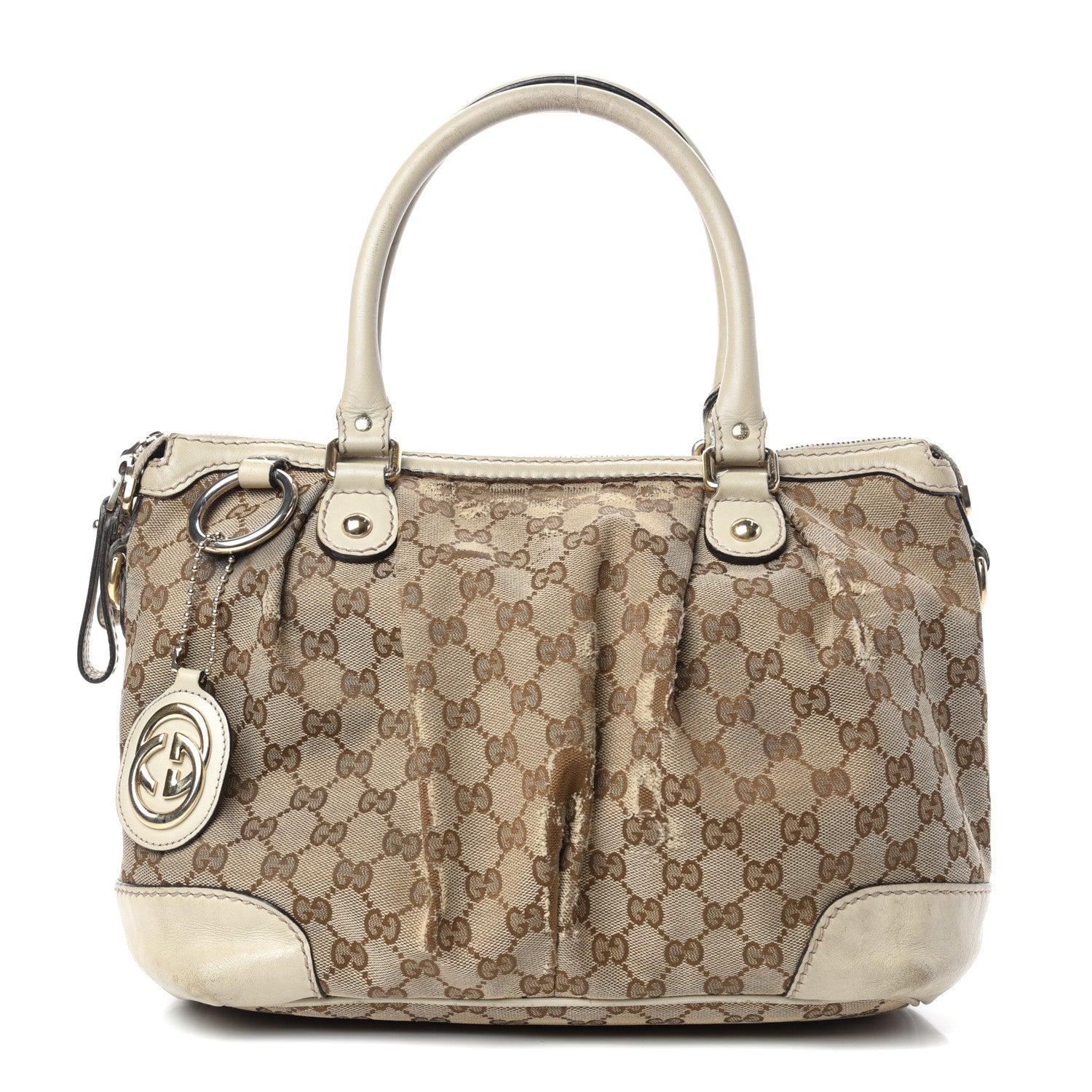 Gucci Monogram Margaux Calfskin Medium Sukey Top Handle Bag Beige Ebony Mystic White 1 of 13