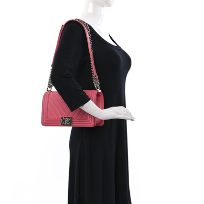 Chanel Lambskin Chevron Quilted Medium Boy Flap Pink 2 of 10