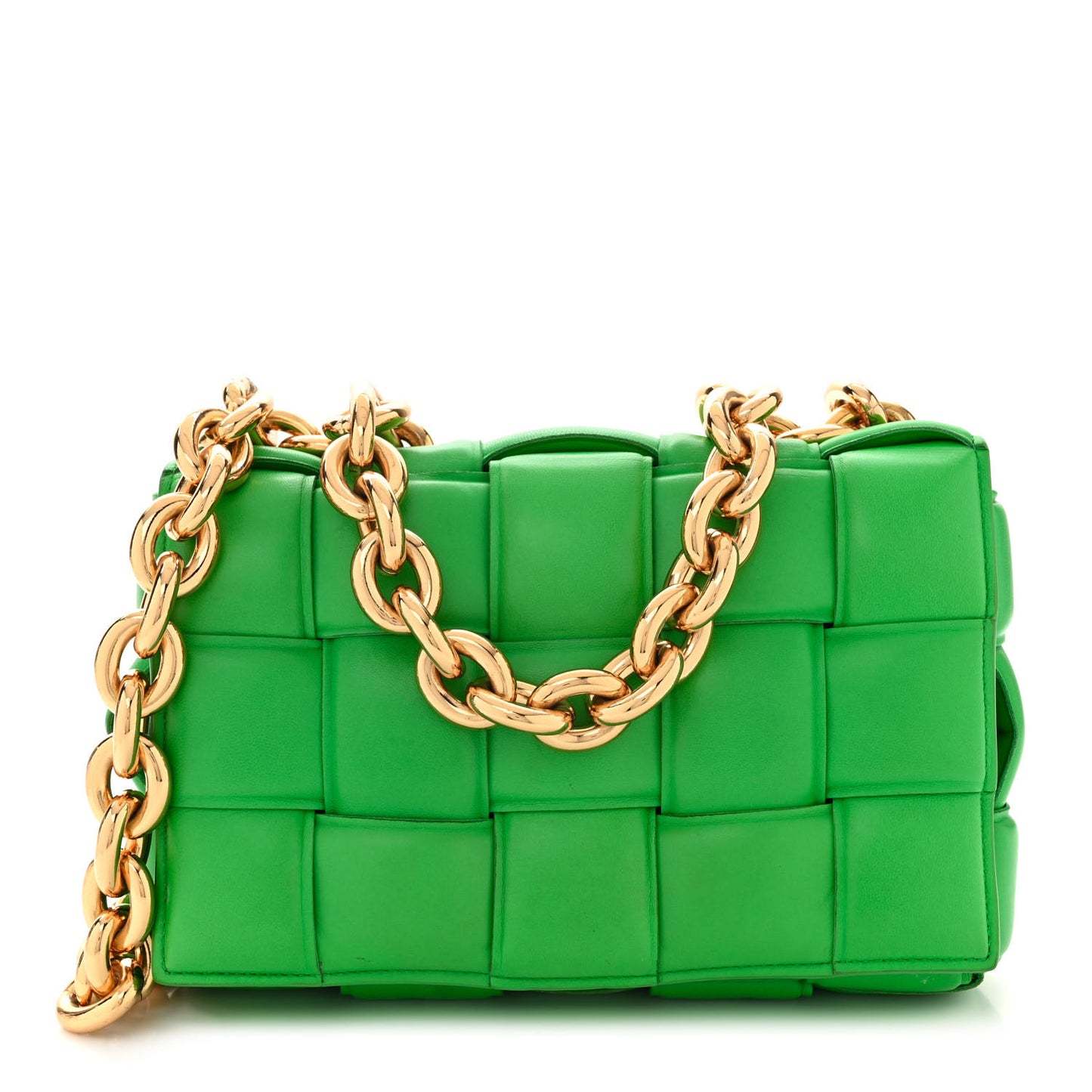 Lambskin Maxi Intreccio Padded Chain Cassette Crossbody Bag Grass