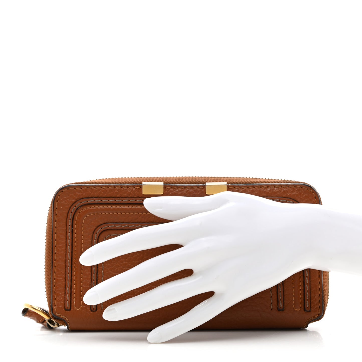 Grained Calfskin Marcie Long Zip Around Wallet Tan