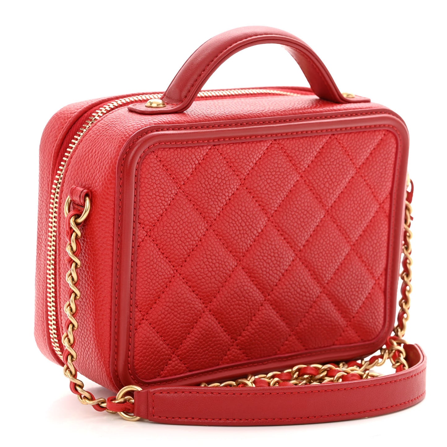 Caviar Quilted Small CC Filigree Vanity Case Red