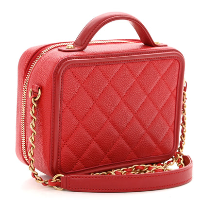 Chanel Caviar Quilted Small CC Filigree Vanity Case Red 3 of 10
