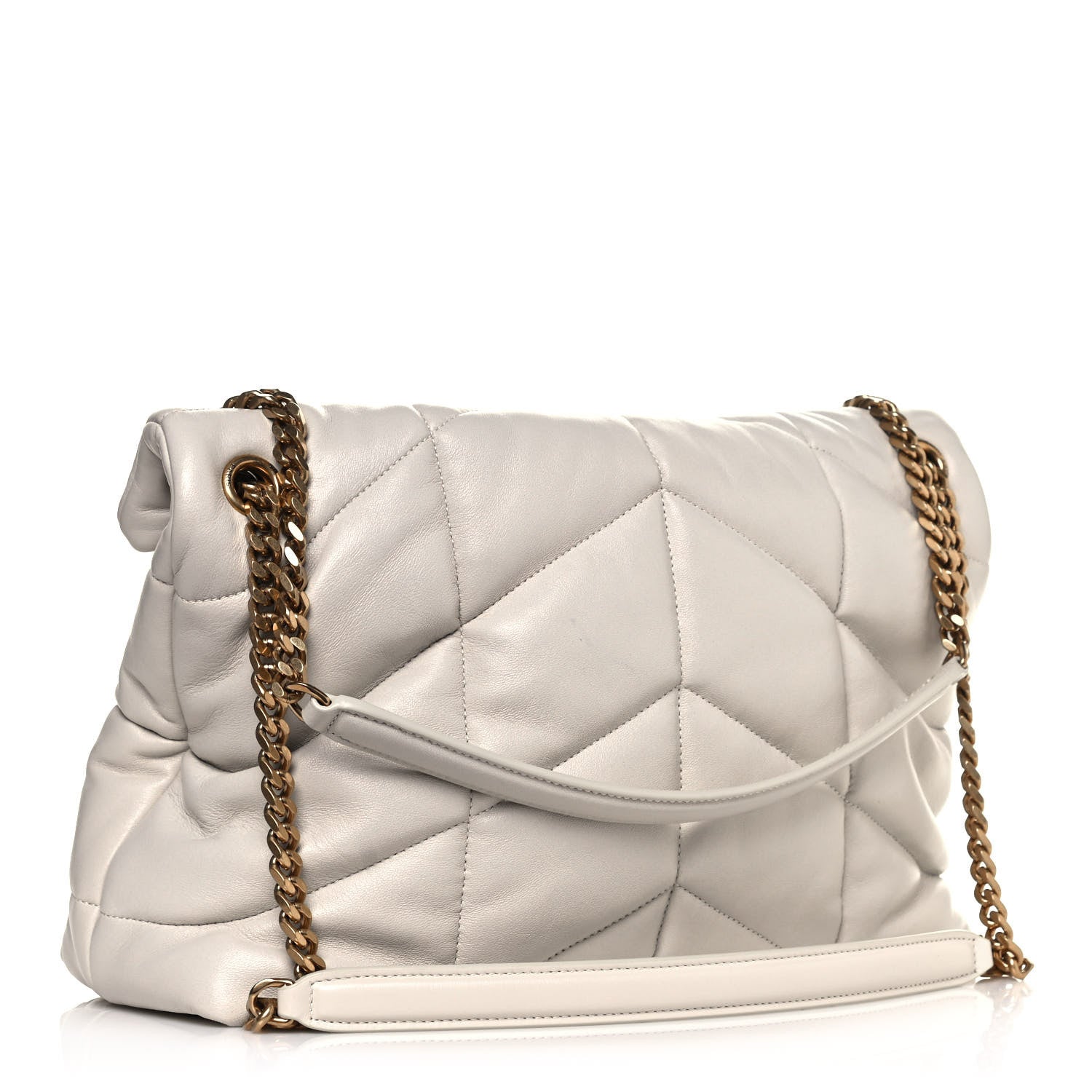 Saint Laurent Lambskin Quilted Medium Loulou Puffer Monogram Chain Satchel Crema Soft 3 of 12