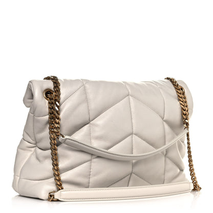 Saint Laurent Lambskin Quilted Medium Loulou Puffer Monogram Chain Satchel Crema Soft 3 of 12