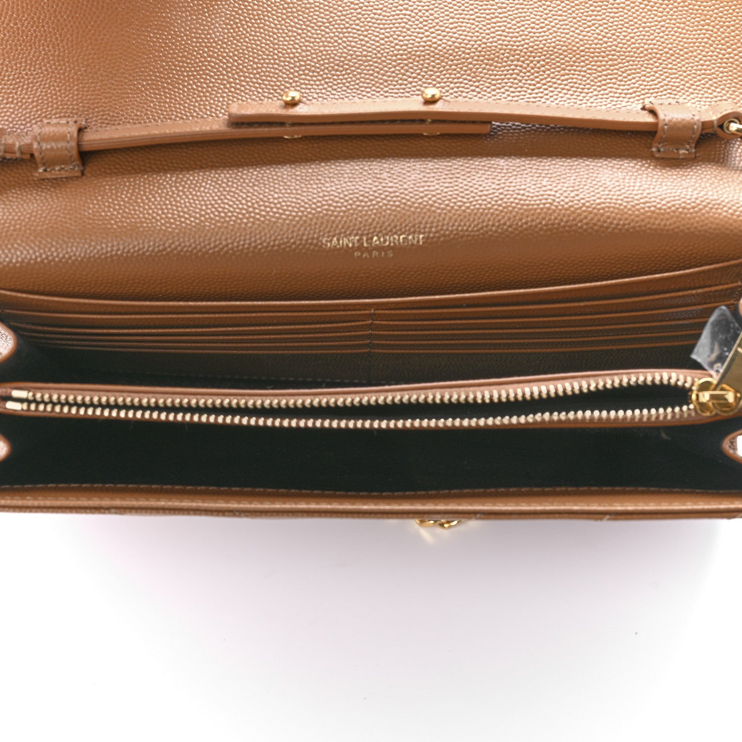 Saint Laurent Grain De Poudre Matelasse Chevron Monogram Chain Wallet Dune 5 of 9