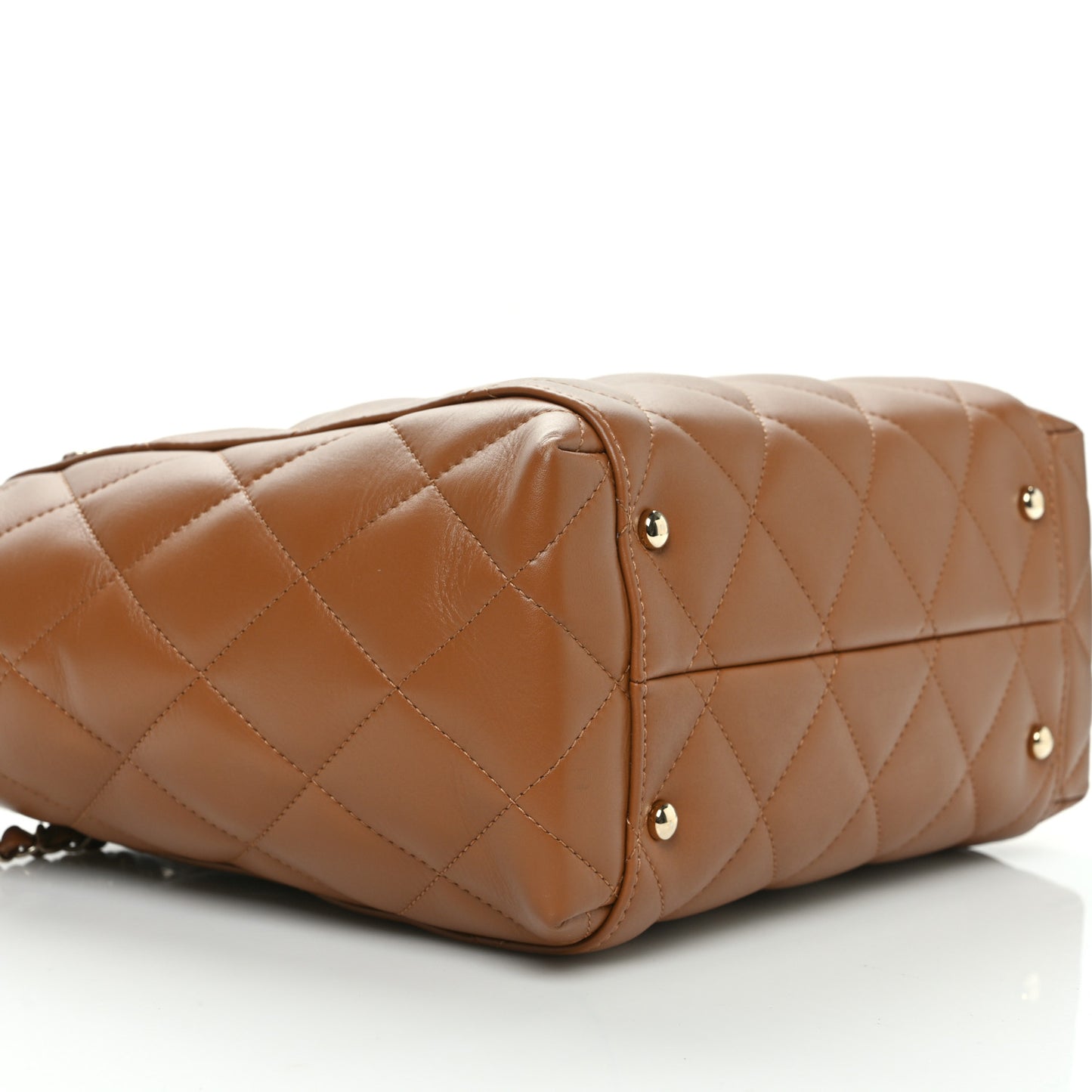 Calfskin Quilted Small Shopping Tote Dark Beige