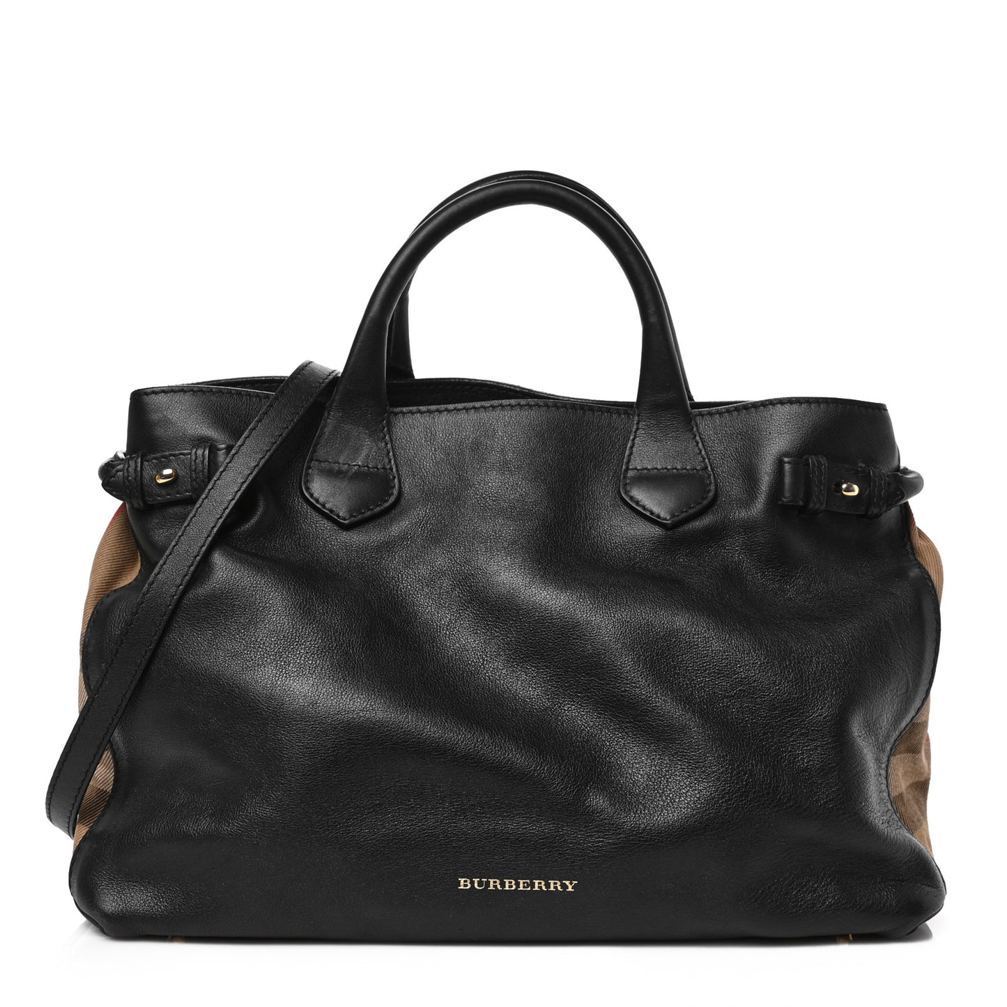 Derby Calfskin House Check Medium Banner Tote Black