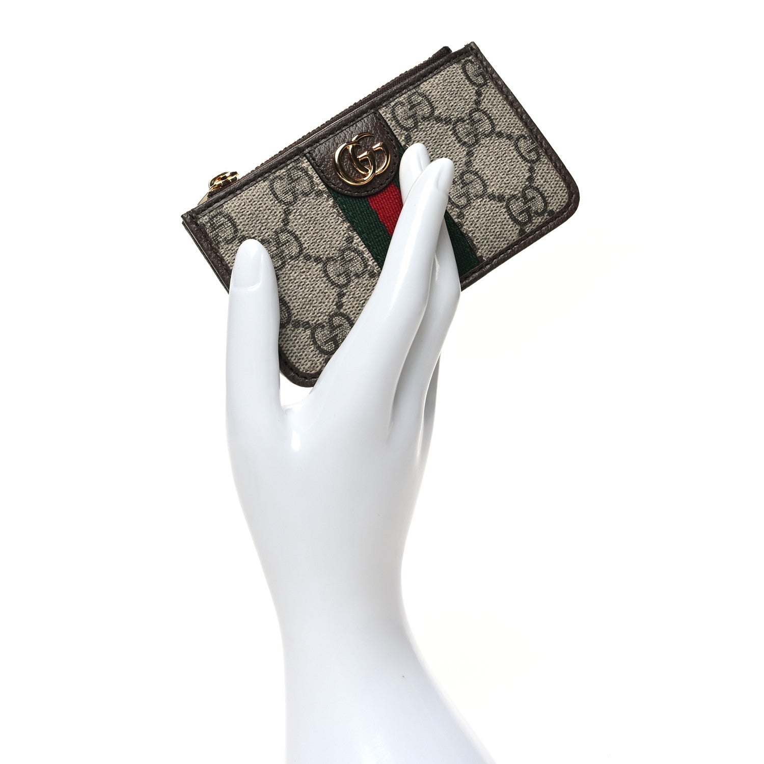 Gucci GG Supreme Monogram Web Ophidia Zip Card Case Brown 2 of 10