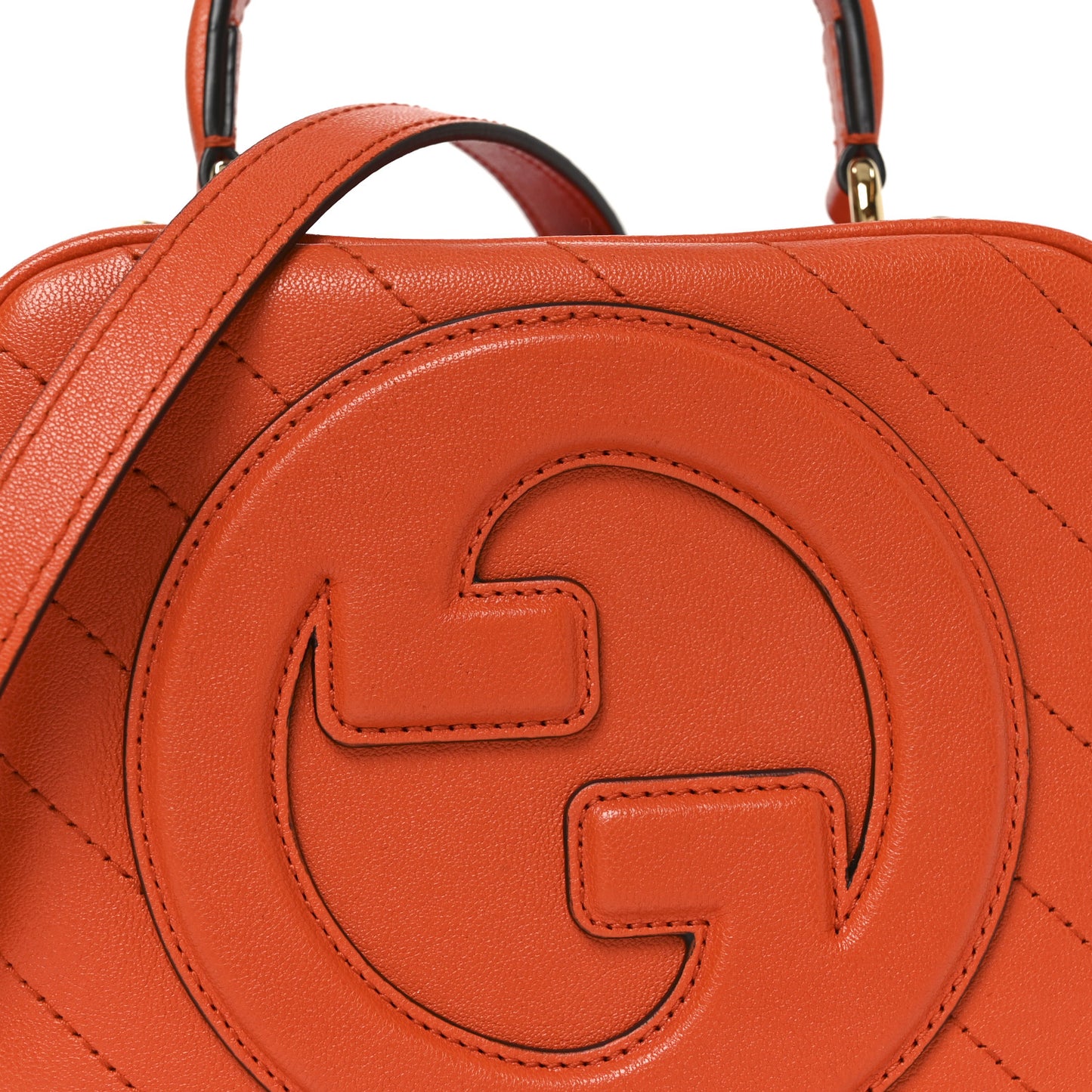 Sakai Be Green Calfskin Diagonal Stitched Blondie Top Handle Bag Orange