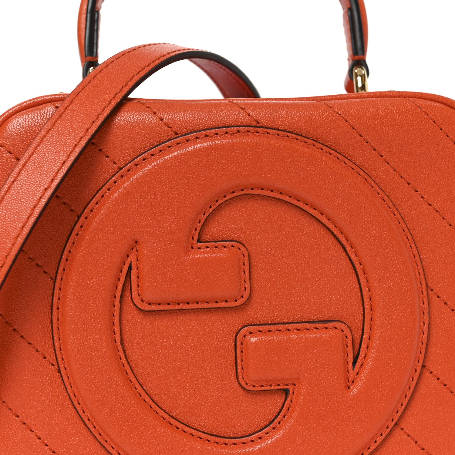 Gucci Sakai Be Green Calfskin Diagonal Stitched Blondie Top Handle Bag Orange 8 of 11
