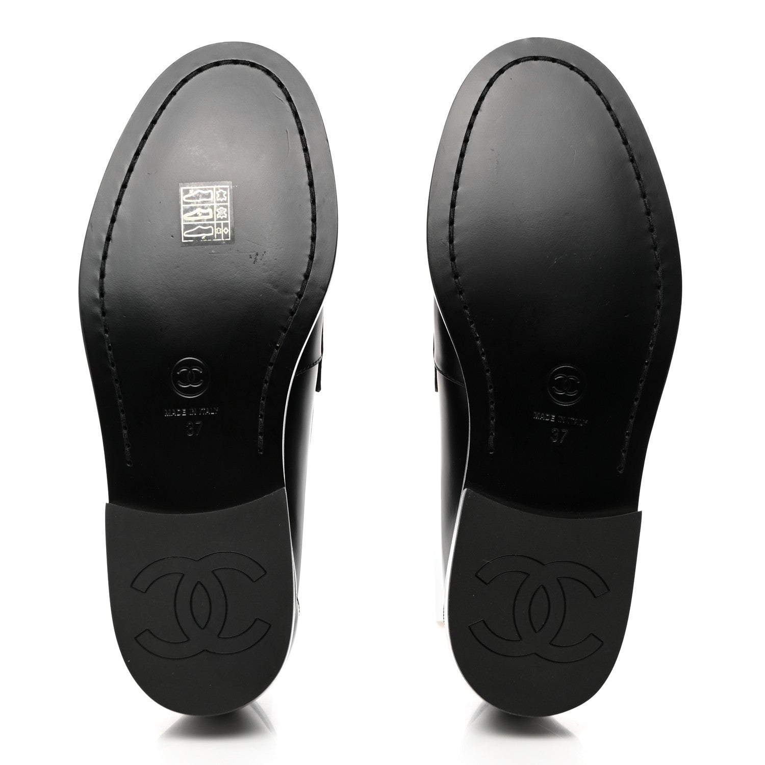 Chanel Shiny Calfskin CC Loafers 37 Black White 5 of 8