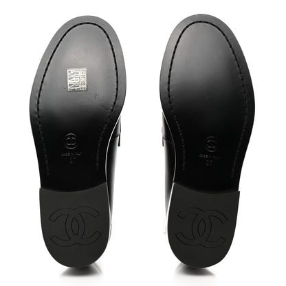 Chanel Shiny Calfskin CC Loafers 37 Black White 5 of 8