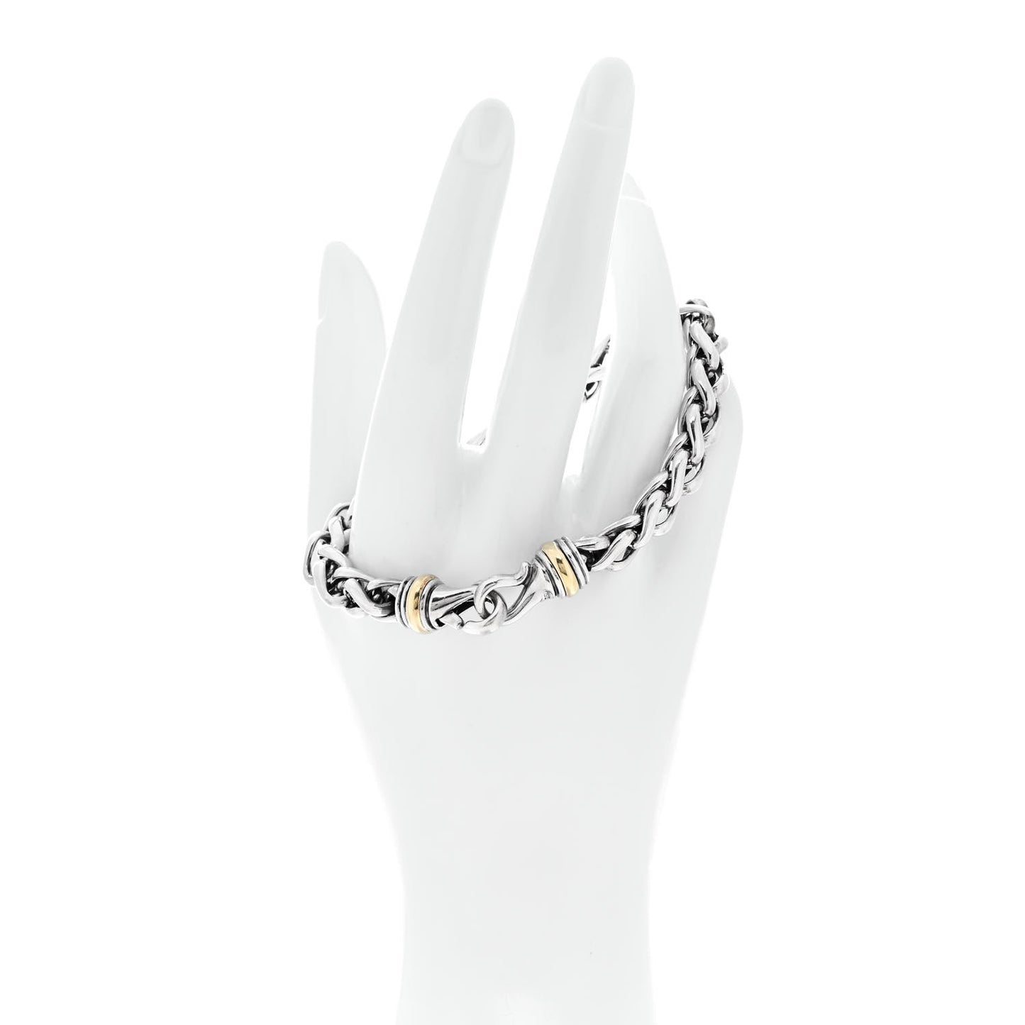 Sterling Silver 18K Yellow Gold 8mm Wheat Chain Bracelet