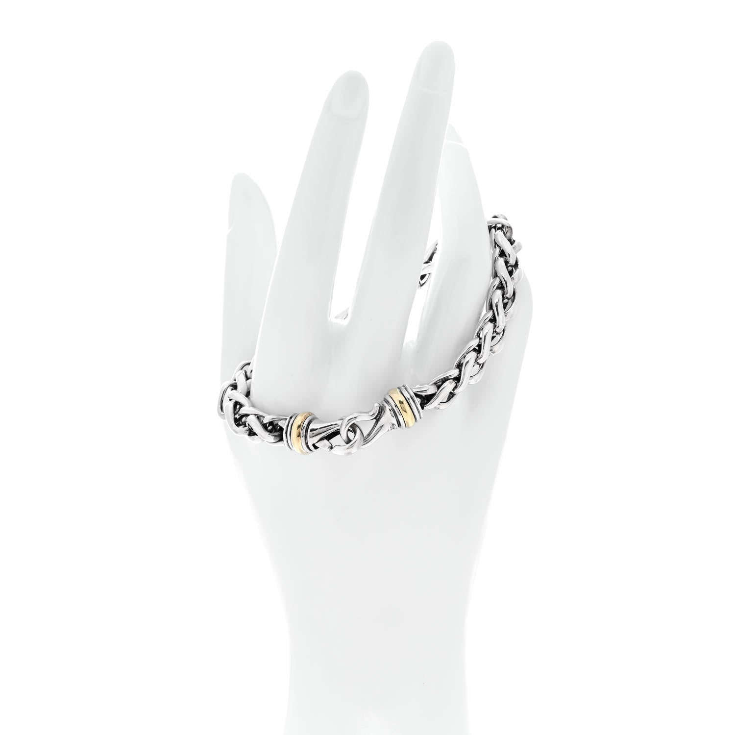 David Yurman Sterling Silver 18K Yellow Gold 8mm Wheat Chain Bracelet 2 of 4