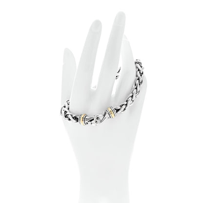 David Yurman Sterling Silver 18K Yellow Gold 8mm Wheat Chain Bracelet 2 of 4