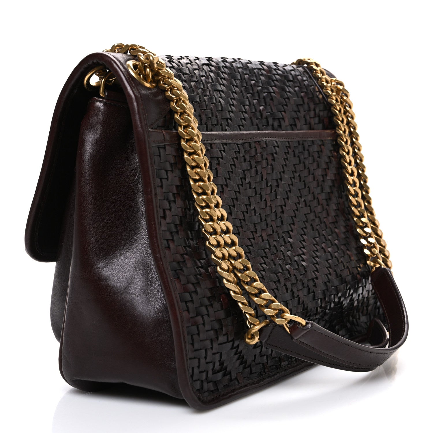 Saint Laurent Calfskin Woven Monogram Medium Niki Chain Satchel Burnt Brown 3 of 10