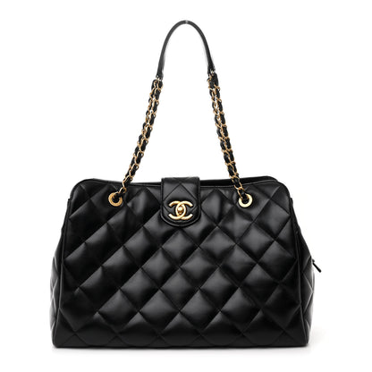 Chanel Shiny Calfskin Quilted Shopping Tote Black 1 of 11