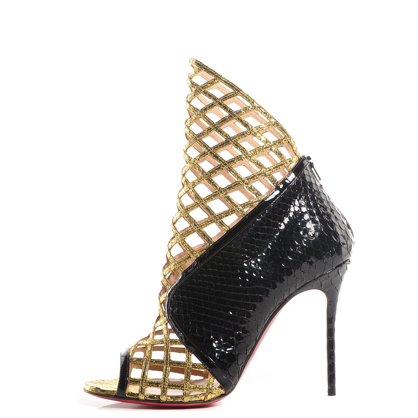 Watersnake Python Patent Bougliona 100 Ankle Booties 38 Black Gold