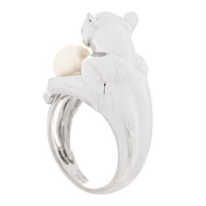 Cartier 18K White Gold Pearl Black Onyx Emerald Panthere De Cartier Ring 51 5.75 3 of 6