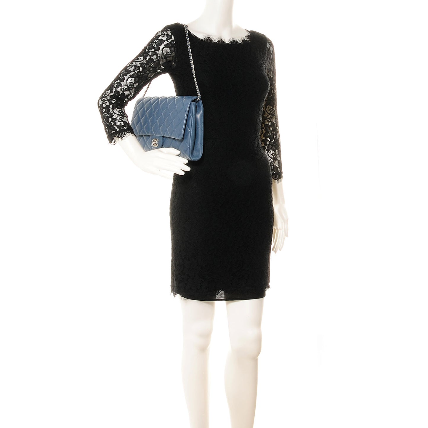 Lambskin Quilted Clutch with Chain Flap Blue