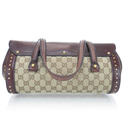 Gucci Monogram Studded Bamboo Bullet Satchel Brown 3 of 11