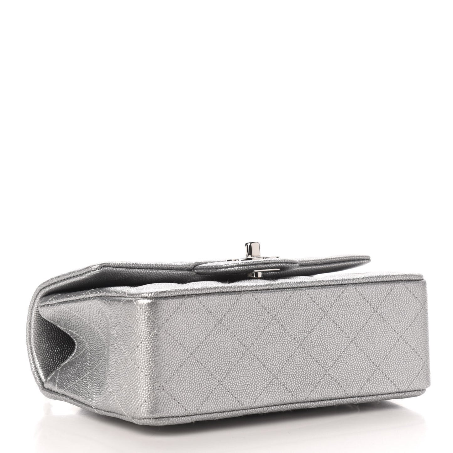 Metallic Caviar Quilted Mini Top Handle Rectangular Flap Silver