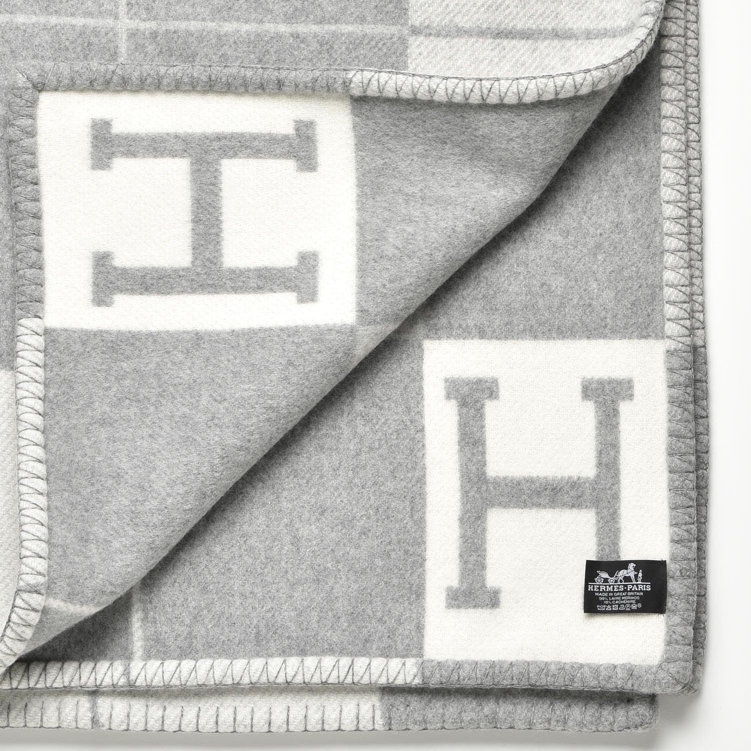 Hermes Wool Cashmere Avalon III Blanket Ecru Gris Clair 3 of 4
