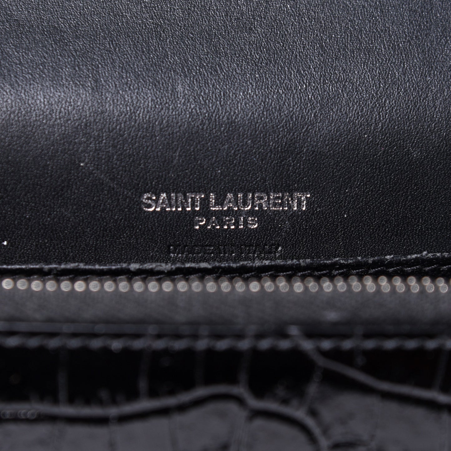 Calfskin Crocodile Embossed Monogram Kate Belt Bag Black