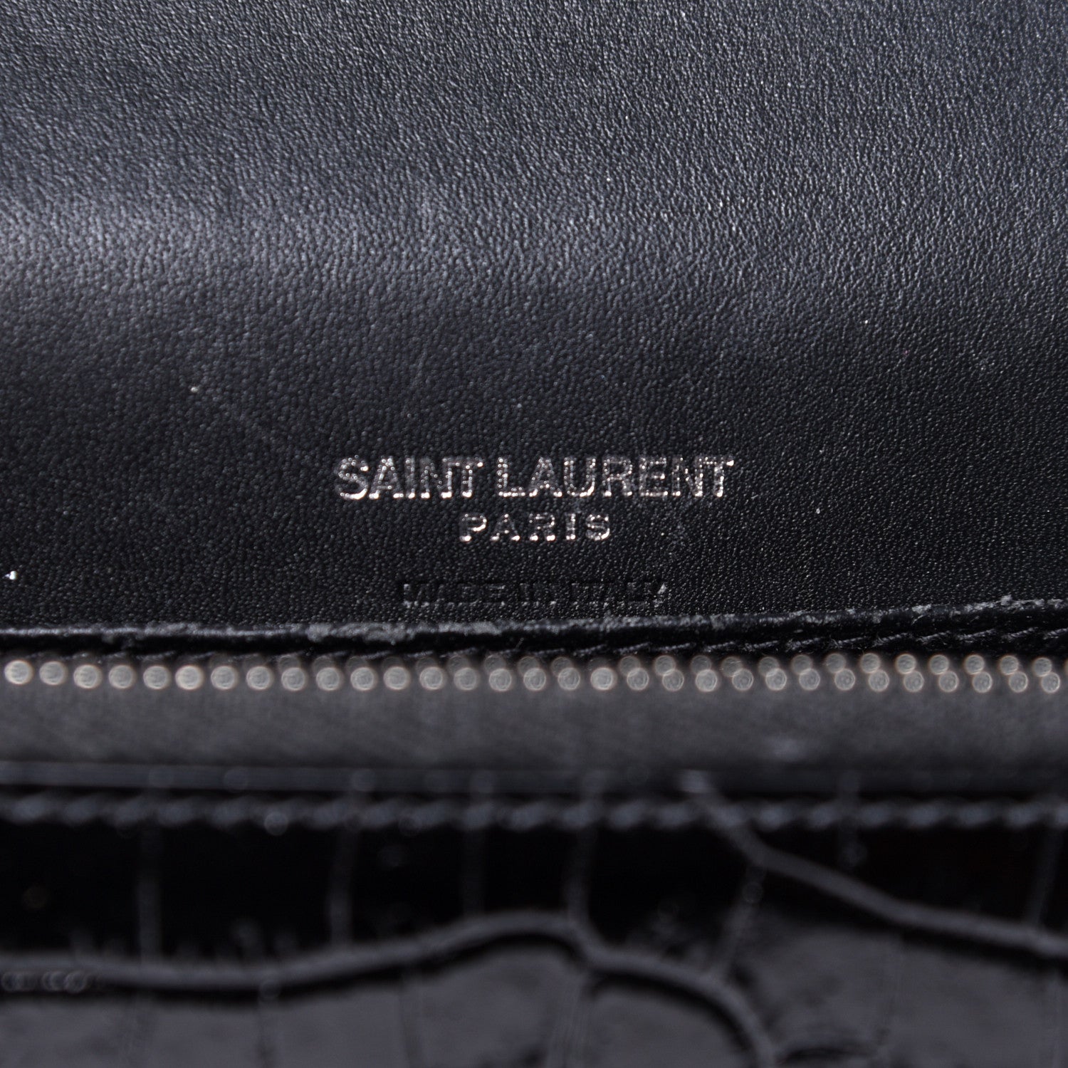 Saint Laurent Calfskin Crocodile Embossed Monogram Kate Belt Bag Black 6 of 12