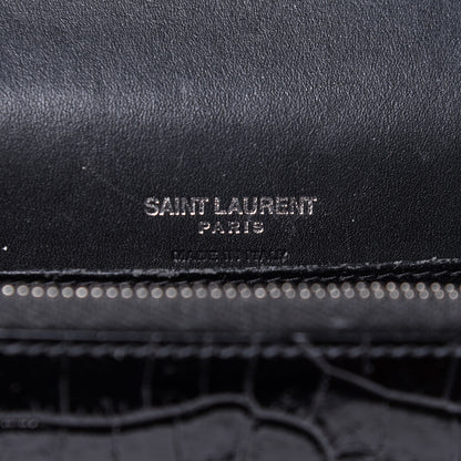 Saint Laurent Calfskin Crocodile Embossed Monogram Kate Belt Bag Black 6 of 12