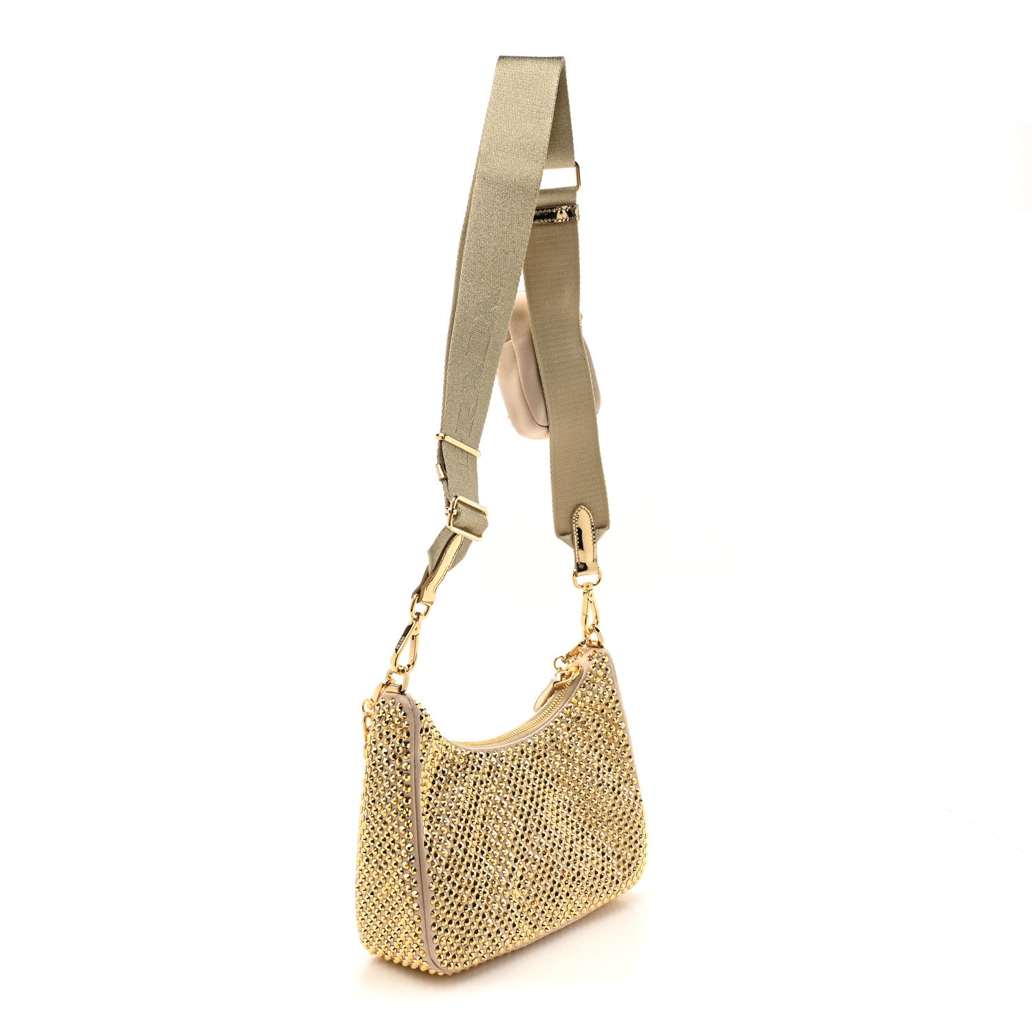 Prada Satin Crystal Re-Edition 2005 Shoulder Bag Platino 3 of 10