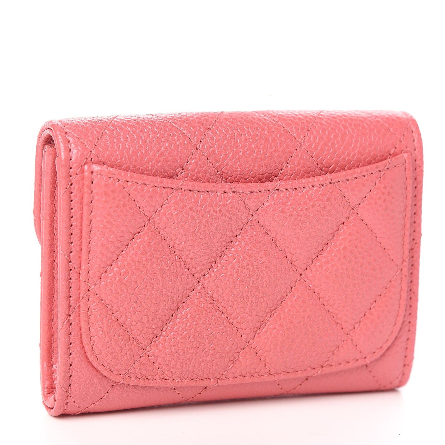 Iridescent Caviar Quilted Flap Card Holder Wallet Pink