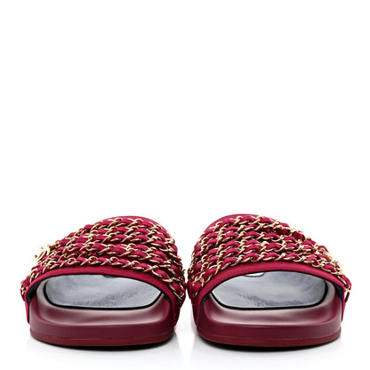 Chanel Satin Chain Flat Sandals 39 Dark Fuchsia 2 of 9