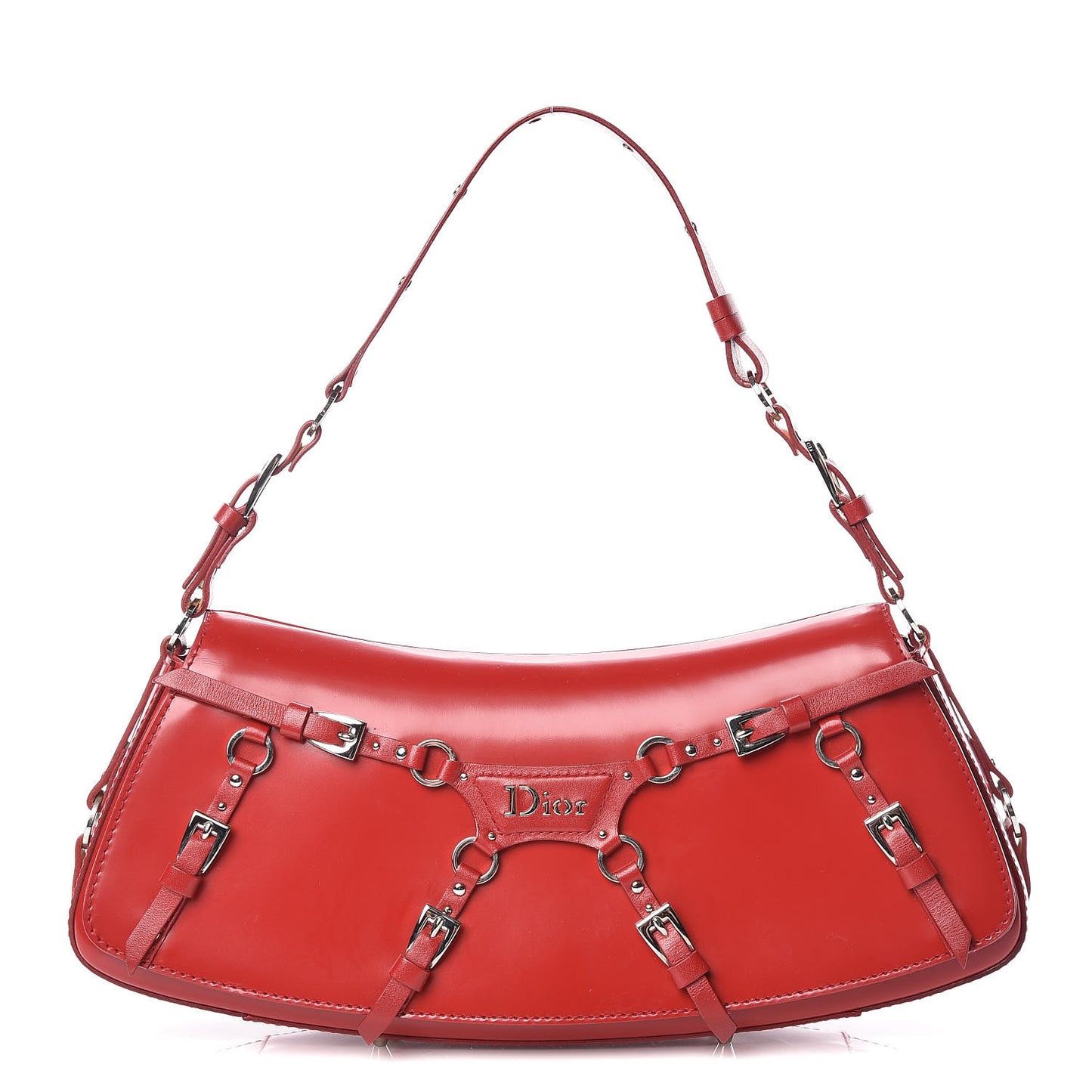 Glazed Calfskin Shoulder Bag Rouge