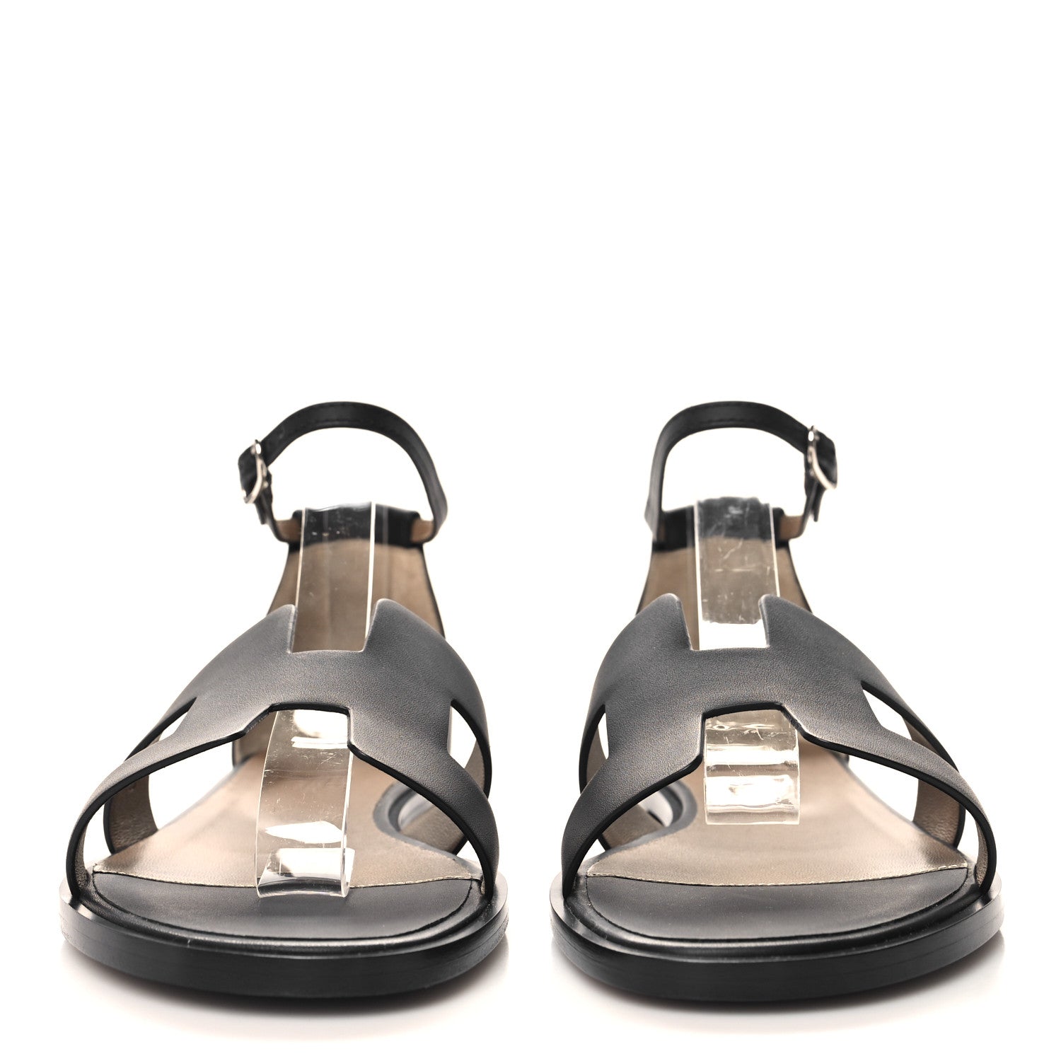 Hermes Calfskin Santorini Sandals 38.5 Black 3 of 10
