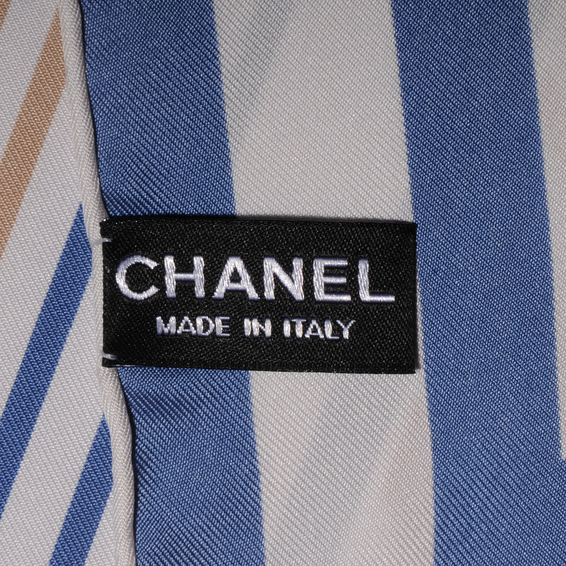 Chanel Silk Camellia Stripe CC Scarf Red 4 of 5