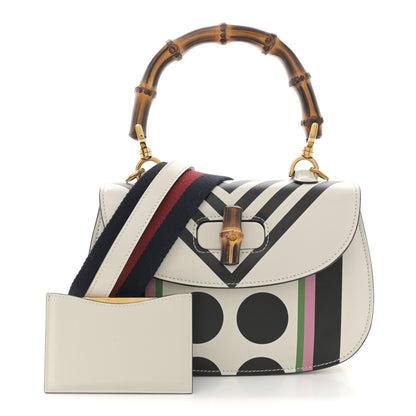Gucci Calfskin Web Geometric Print Small Bamboo 1947 Top Handle Bag White Multicolor 3 of 11