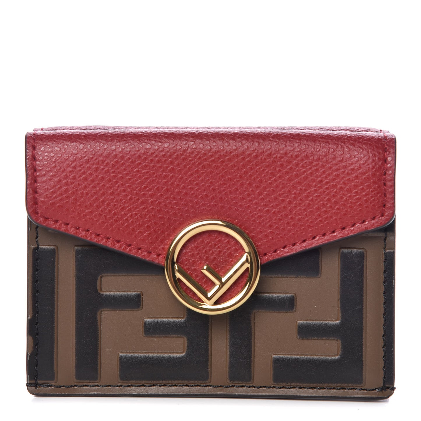 Vitello Cruise F is Fendi Bi-Color FF 1974 Embossed Micro Tri-Fold Envelope Wallet Maya Black Fragola